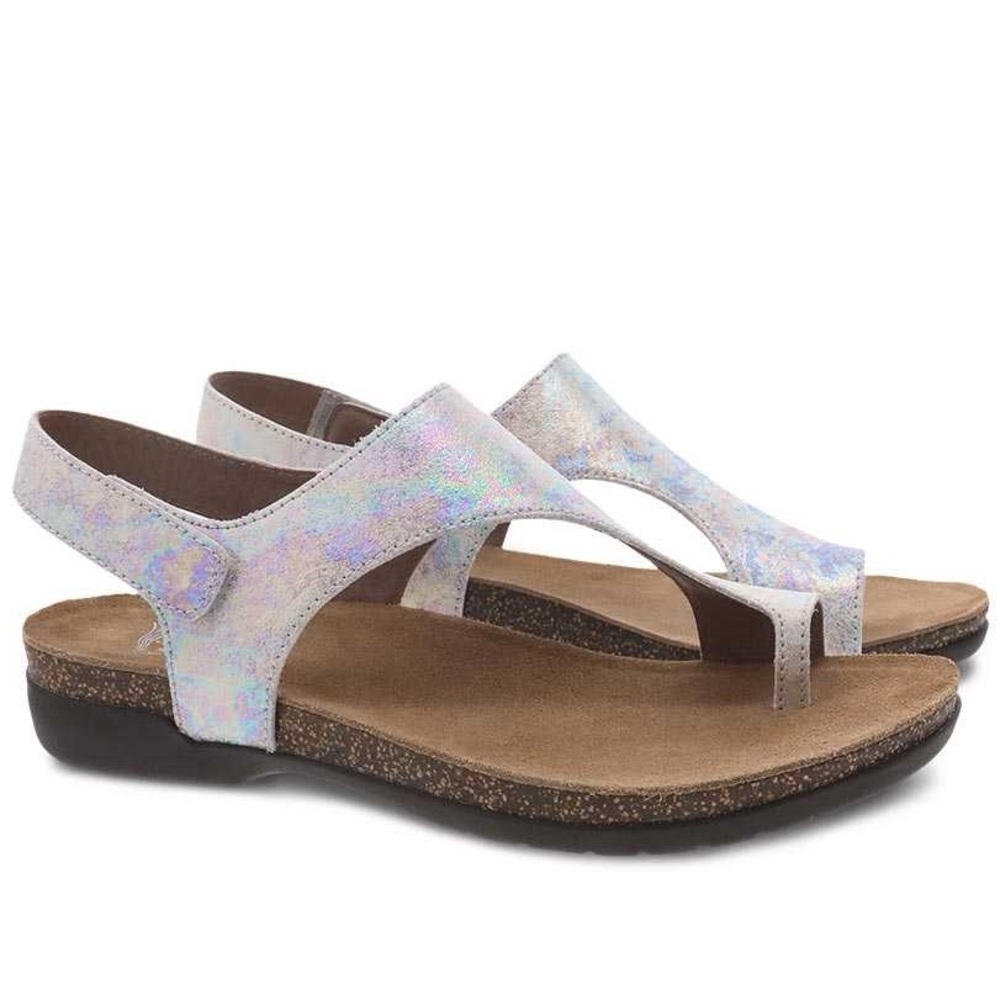 Dansko Reece Pearl Petrol Multicolor Leather Toe Loop Slingback Sandals EUC 39